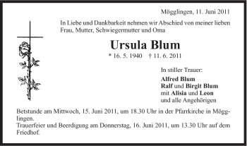 Traueranzeige von Ursula Blum von Gmünder Tagespost