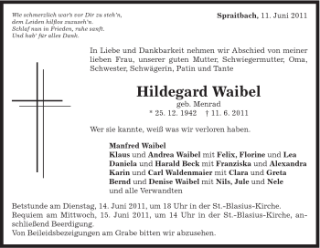 Traueranzeige von Hildegard Waibel von Gmünder Tagespost