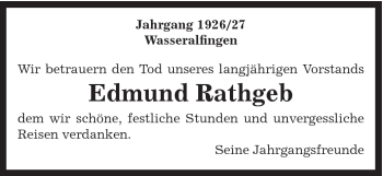 Traueranzeige von Edmund Rathgeb von Schwäbische Post
