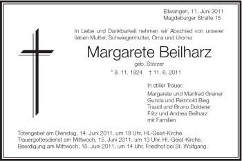 Traueranzeige von Margarete Beilharz von Schwäbische Post