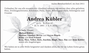 Traueranzeige von Andrea Kübler von Schwäbische Post