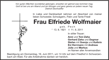 Traueranzeige von Elfriede Wolfmaier von Schwäbische Post