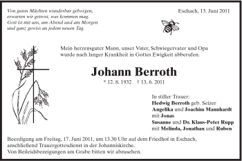 Traueranzeige von Johann Berroth von Gmünder Tagespost