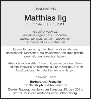 Traueranzeige von Matthias Ilg von Schwäbische Post