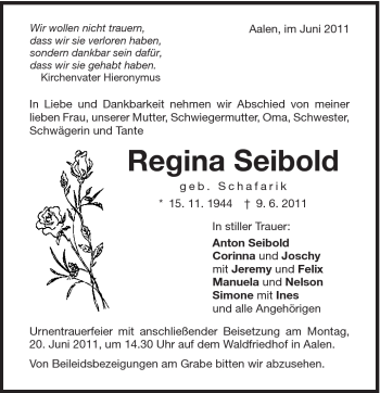Traueranzeige von Regina Seibold von 020