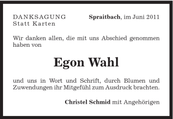 Traueranzeige von Egon Wahl von Gmünder Tagespost