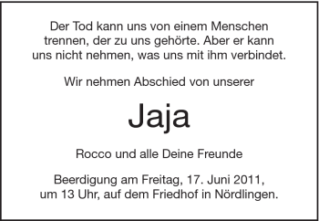 Traueranzeige von Jaja - von Gmünder Tagespost