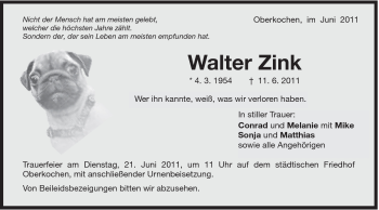 Traueranzeige von Walter Zink von Schwäbische Post