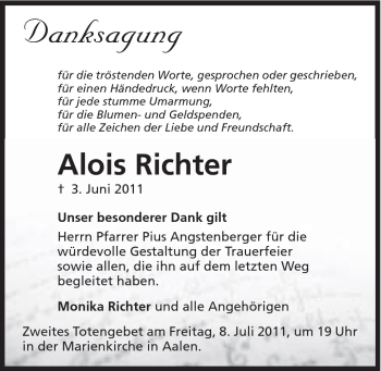 Traueranzeige von Alois Richter von Schwäbische Post
