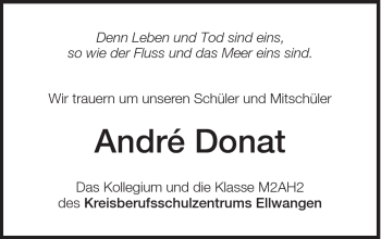 Traueranzeige von Andre Donat von Schwäbische Post