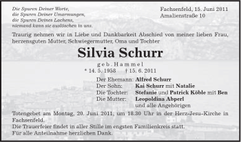 Traueranzeige von Silvia Schurr von Schwäbische Post