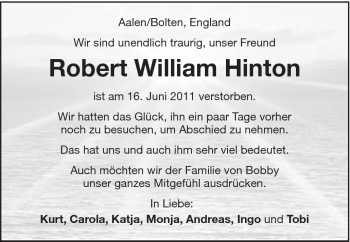 Traueranzeige von Robert William Hinton von Schwäbische Post