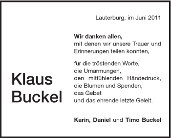 Traueranzeige von Klaus Buckel von Schwäbische Post