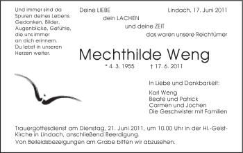 Traueranzeige von Mechthilde Weng von Gmünder Tagespost