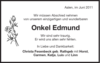 Traueranzeige von Edmund - von Schwäbische Post