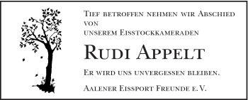 Traueranzeige von Rudi Appelt von Schwäbische Post