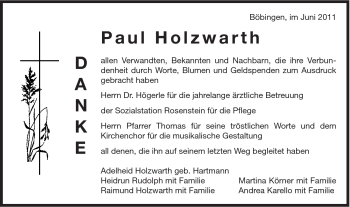 Traueranzeige von Paul Holzwarth von Gmünder Tagespost