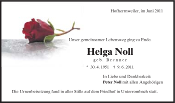Traueranzeige von Helga Noll von Schwäbische Post