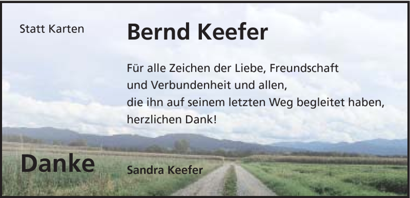  Traueranzeige für Bernd Keefer vom 24.06.2011 aus Schwäbische Post