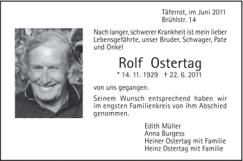 Traueranzeige von Rolf Ostertag von Gmünder Tagespost