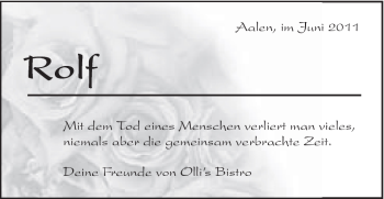 Traueranzeige von Rolf - von Schwäbische Post