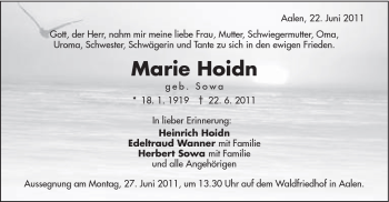 Traueranzeige von Marie Hoidn von Schwäbische Post