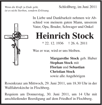 Traueranzeige von Heinrich Stock von Schwäbische Post