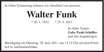 Traueranzeige von Walter Funk von Schwäbische Post