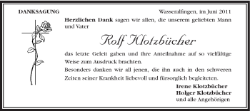 Traueranzeige von Rolf Klotzbücher von Schwäbische Post