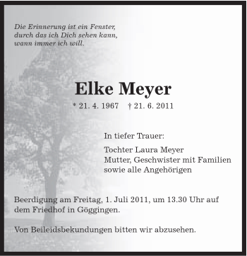 Traueranzeige von Elke Meyer von Gmünder Tagespost