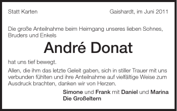 Traueranzeige von Andre Donat von Schwäbische Post