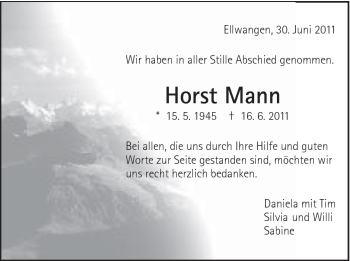 Traueranzeige von Horst Mann von Schwäbische Post