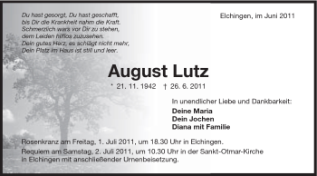 Traueranzeige von August Lutz von Schwäbische Post
