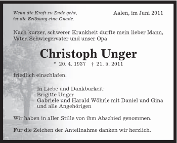 Traueranzeige von Christoph Unger von Schwäbische Post