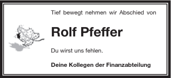 Traueranzeige von Rolf Pfeffer von Schwäbische Post