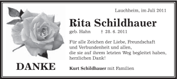 Traueranzeige von Rita Schildhauer von Schwäbische Post