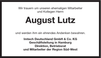 Traueranzeige von August Lutz von Schwäbische Post