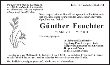 Traueranzeige von Günther Feuchter von Gmünder Tagespost