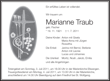 Traueranzeige von Marianne Traub von Schwäbische Post