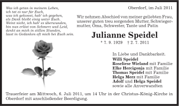 Traueranzeige von Julianne Speidel von Schwäbische Post