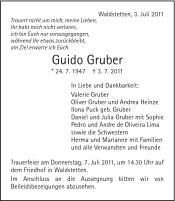 Traueranzeige von Guido Gruber von Gmünder Tagespost