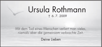 Traueranzeige von Ursula Rothmann von Schwäbische Post