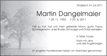 Traueranzeige von Martin Dangelmaier von Gmünder Tagespost