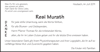 Traueranzeige von Resi Murath von Gmünder Tagespost