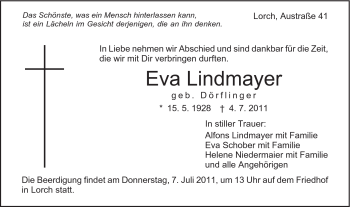Traueranzeige von Eva Lindmayer von Gmünder Tagespost
