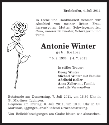 Traueranzeige von Antonie Winter von Gmünder Tagespost