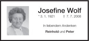 Traueranzeige von Josefine Wolf von Schwäbische Post