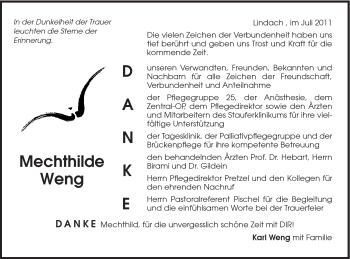 Traueranzeige von Mechthilde Weng von Gmünder Tagespost
