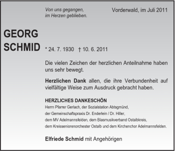Traueranzeige von Georg Schmid von Schwäbische Post