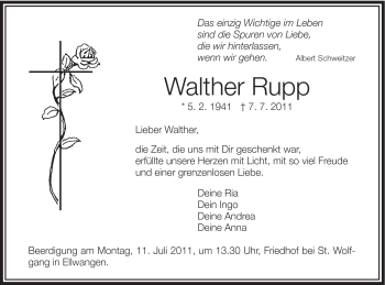 Traueranzeige von Walter Rupp von Schwäbische Post
